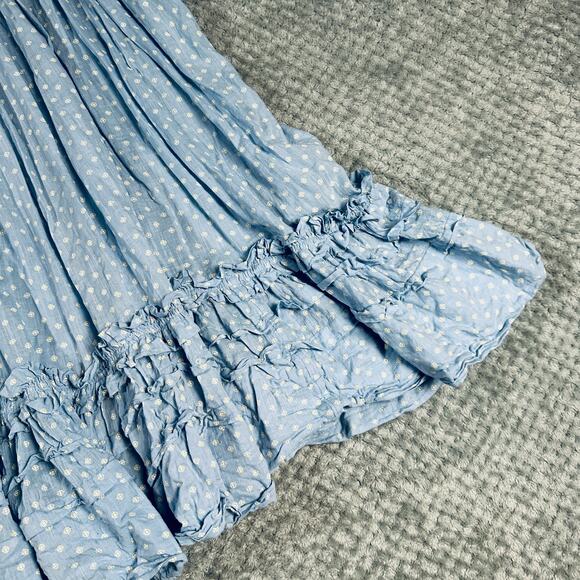 FREEPEOPLE FULL SWING MINI DRESS Light Blue Floral Babydoll Long Sleeve Sundress - Picture 3 of 8